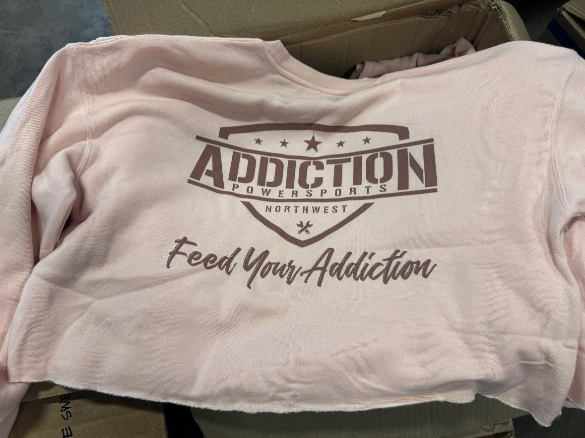 Addiction Powersports NW Crew Neck Crop Top Blush/Mocha Mousse Logo