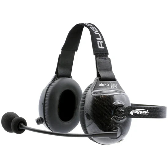 Rugged Radios AlphaBass Carbon Fiber Stereo Headset with Bass Boost and Volume Control