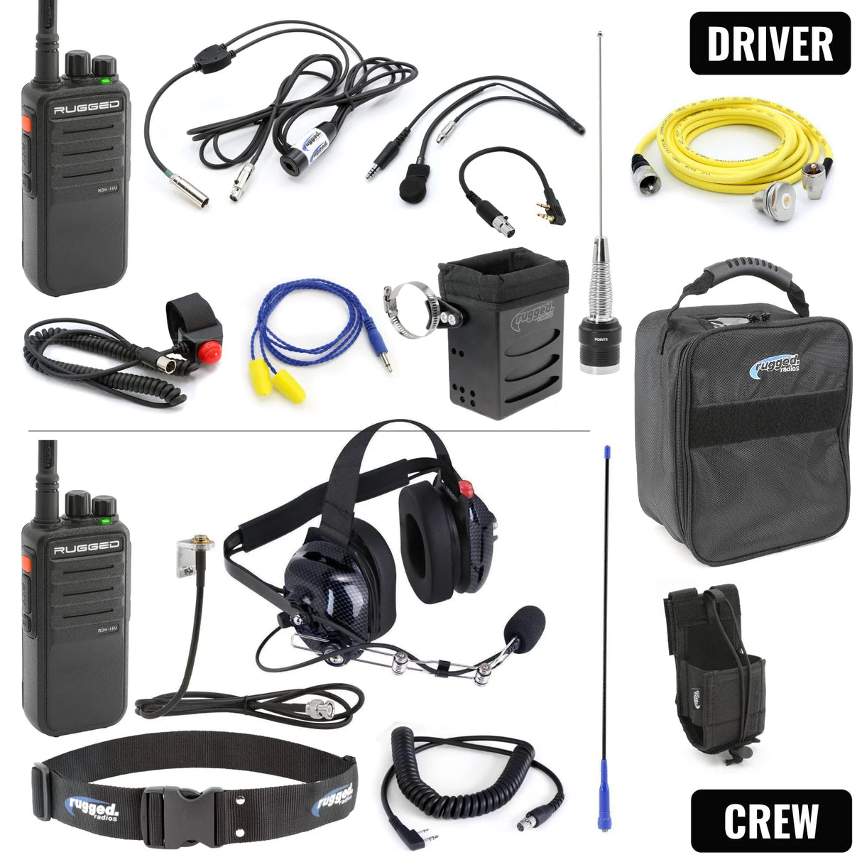Rugged Radios IMSA Driver and Crew Chief Long Track Racing Kit with RDH16 Radios