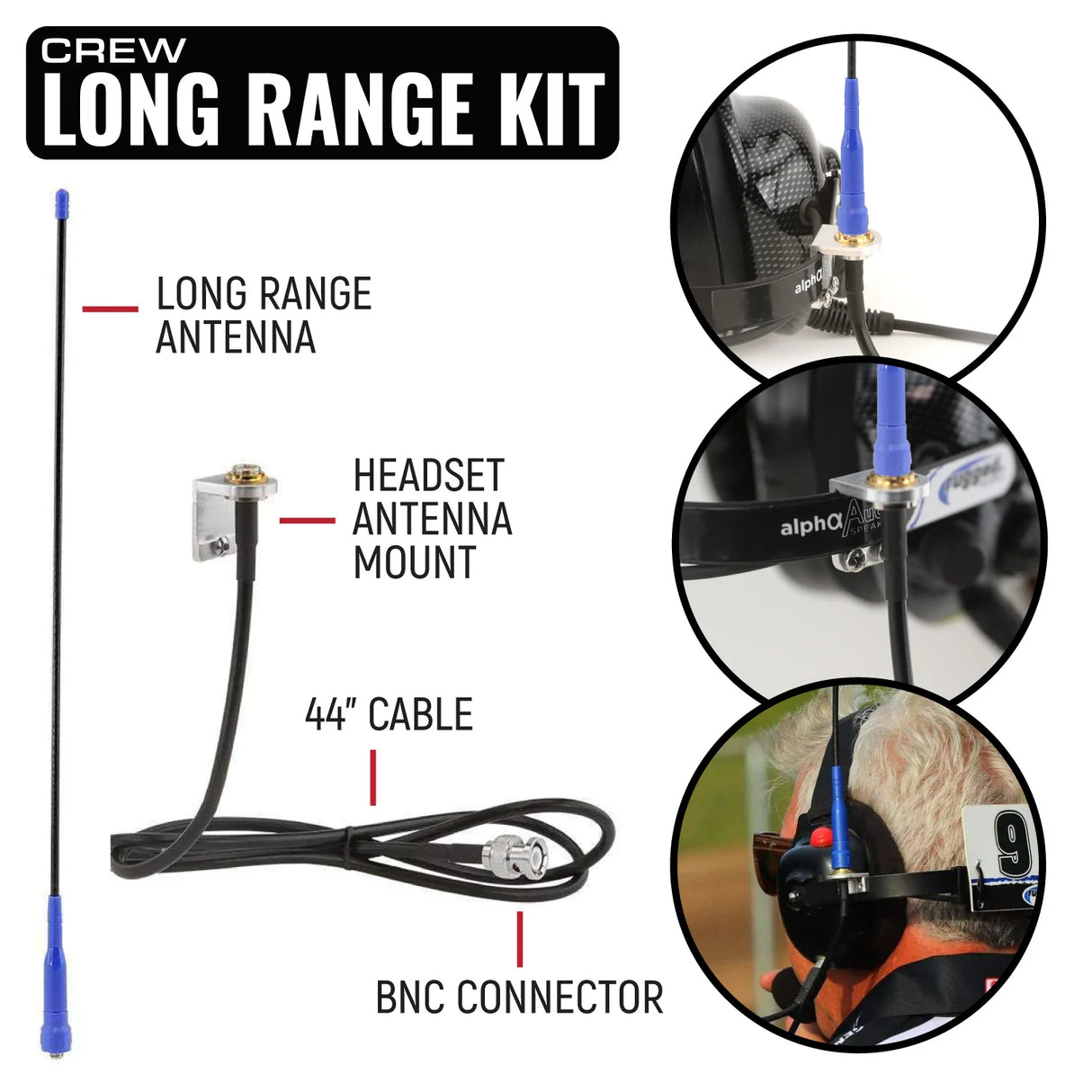 Rugged Radios IMSA Driver and Crew Chief Long Track Racing Kit with RDH16 Radios