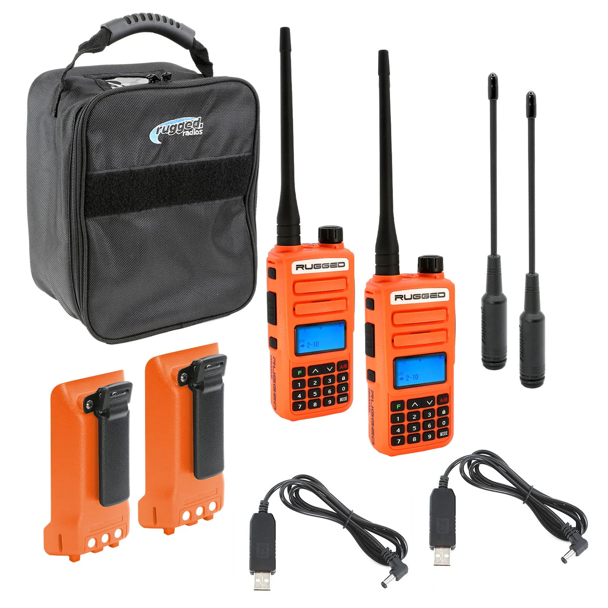 Rugged Radios Adventure Pack - Rugged GMR2 PLUS - GMRS and FRS Two Way Handheld Radios with Accessories- Safety Orange