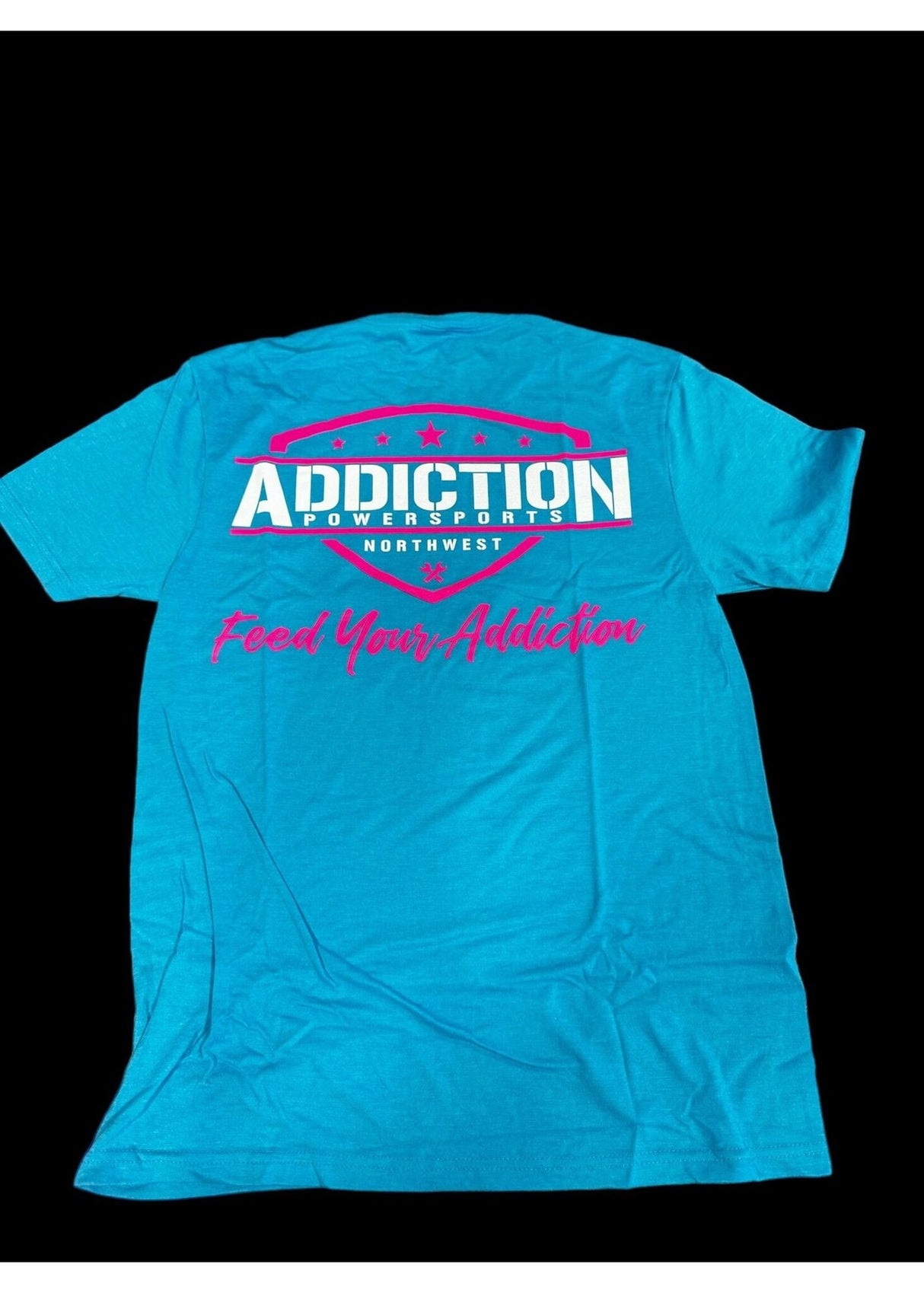Addiction Powersports NW T-Shirt Turquoise Fost with Hot Pink LOGO