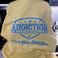 Addiction Powersports NW ZIP UP Hoodie Yellow with Denim Blue Logo