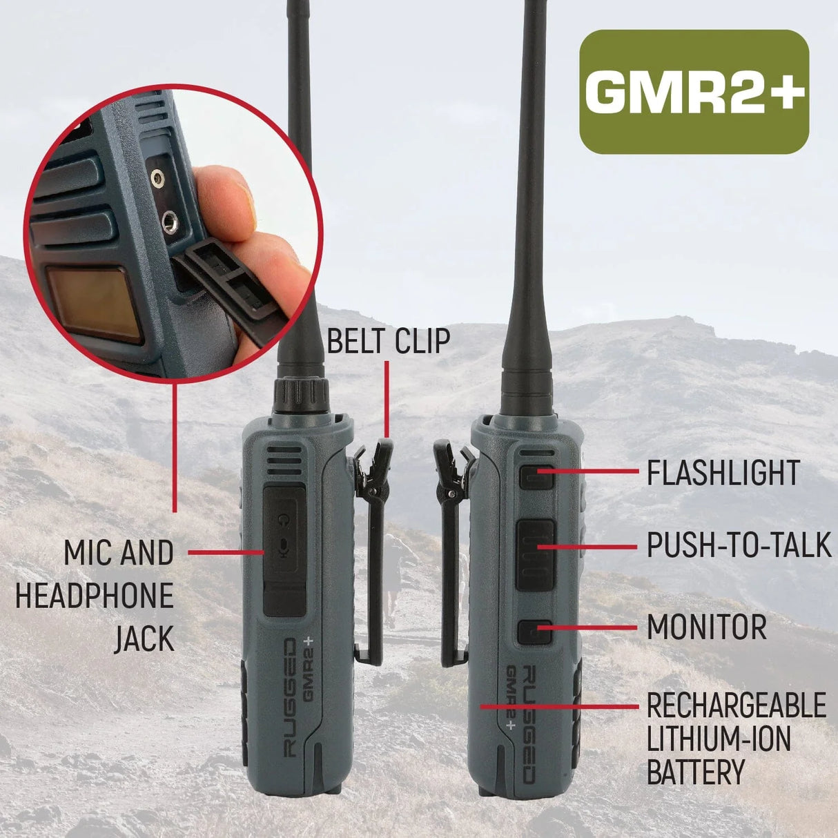 Rugged Radios Adventure Pack - Rugged GMR2 PLUS - GMRS and FRS Two Way Handheld Radios with Accessories- Safety Orange