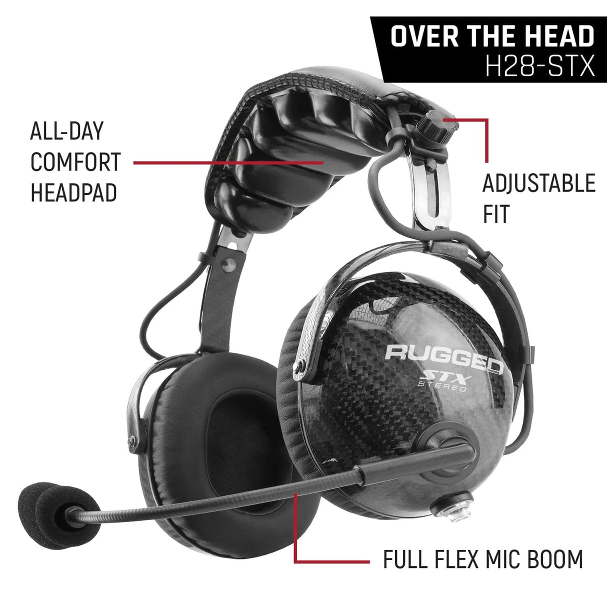 Rugged Radios AlphaBass Carbon Fiber Stereo Headset with Bass Boost and Volume Control