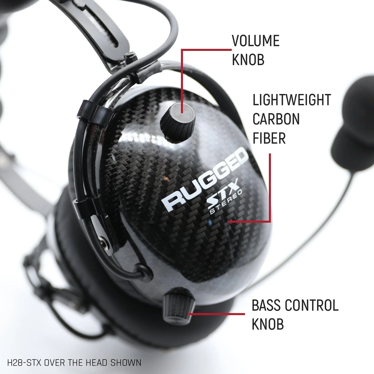 Rugged Radios AlphaBass Carbon Fiber Stereo Headset with Bass Boost and Volume Control