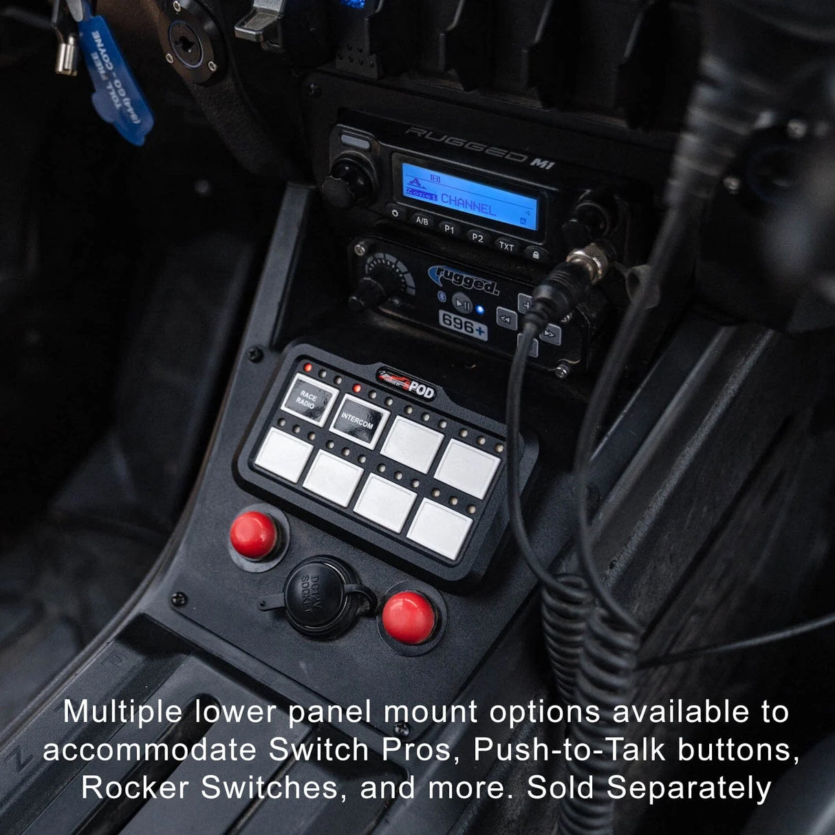Rugged Radios Polaris RZR PRO XP - Turbo R - Pro R - Complete Communication Kit with STX Stereo Bluetooth Intercom and M1 VHF Business Band 2-Way Radio with Center Mount