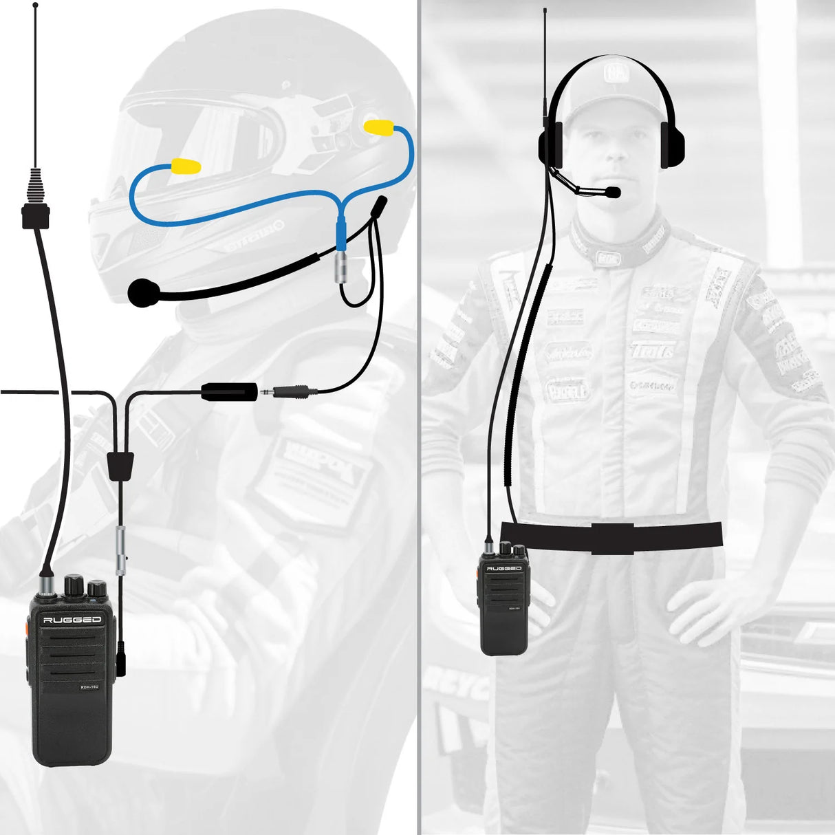 Rugged Radios IMSA Driver and Crew Chief Long Track Racing Kit with RDH16 Radios