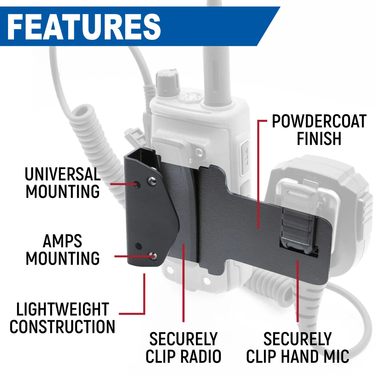 Rugged Radios Handheld Radio and Hand Mic Mount for R1 / GMR2 / RDH16 / V3 / RH5R