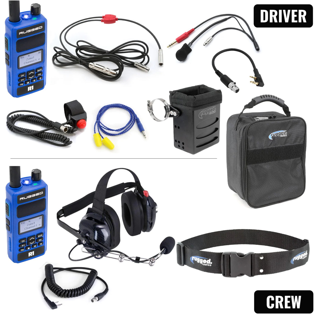 Rugged Radios NASCAR Driver and Crew Chief Racing Kit with R1 Radios