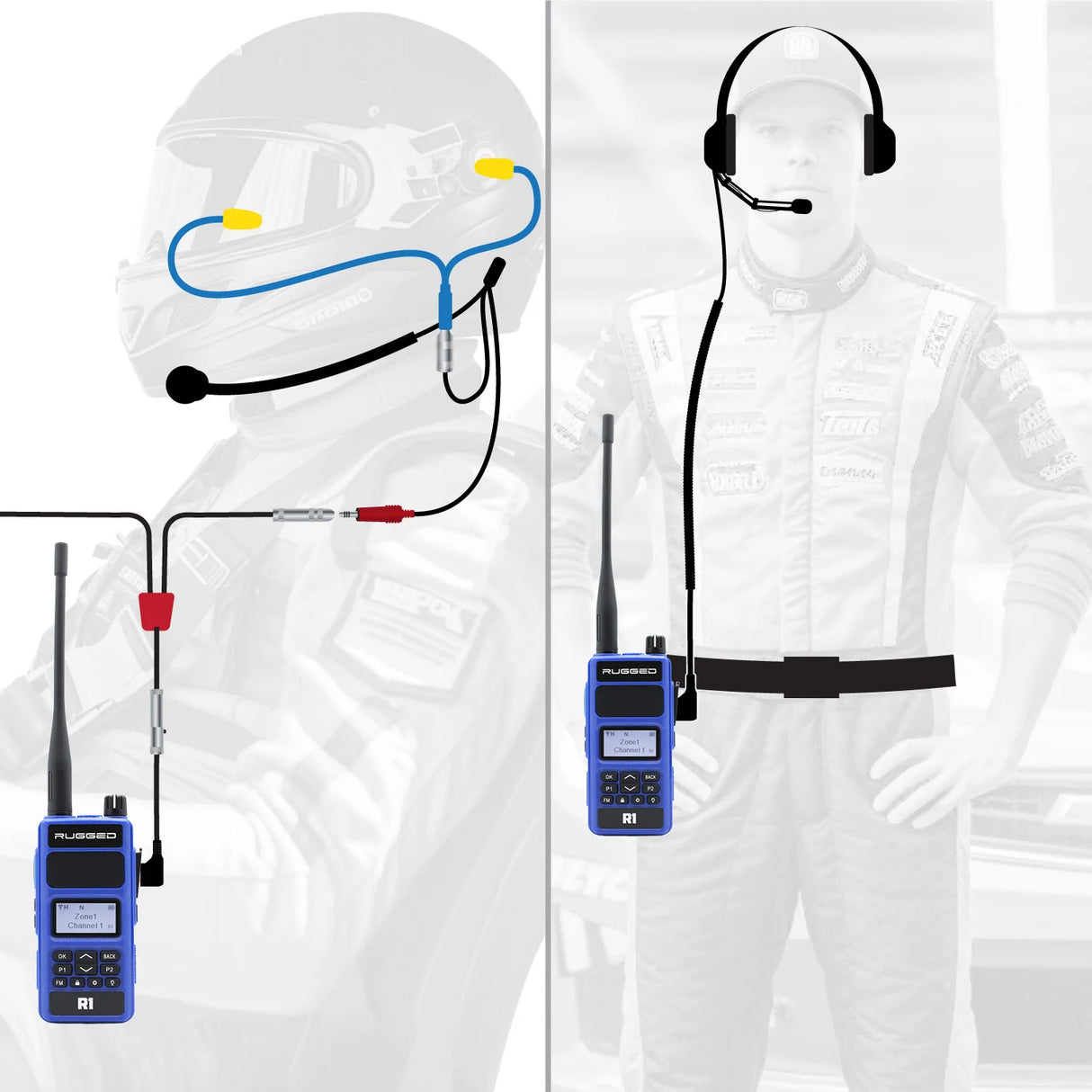 Rugged Radios NASCAR Driver and Crew Chief Racing Kit with R1 Radios
