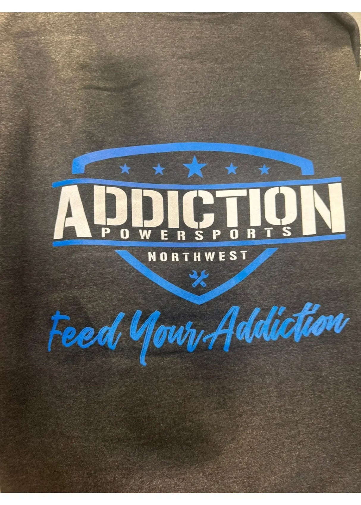 Addiction Powersports NW Pull Over Hoodie Charcoal Grey/ With Blue Logo