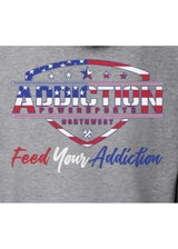 Addiction Powersports NW T-Shirt Grey with American Flag Inspired Logo