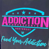 Addiction Powersports NW Pull Over Hoodie Black With Hot Pink & Blue Logo