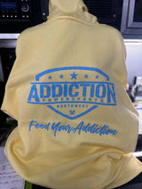 Addiction Powersports NW ZIP UP Hoodie Yellow with Denim Blue Logo