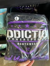 Addiction Powersports NW Pull Over Hoodie Black With Puple Logo