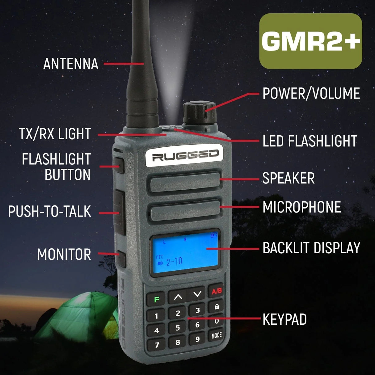 Rugged Radios Adventure Pack - Rugged GMR2 PLUS - GMRS and FRS Two Way Handheld Radios with Accessories- Safety Orange
