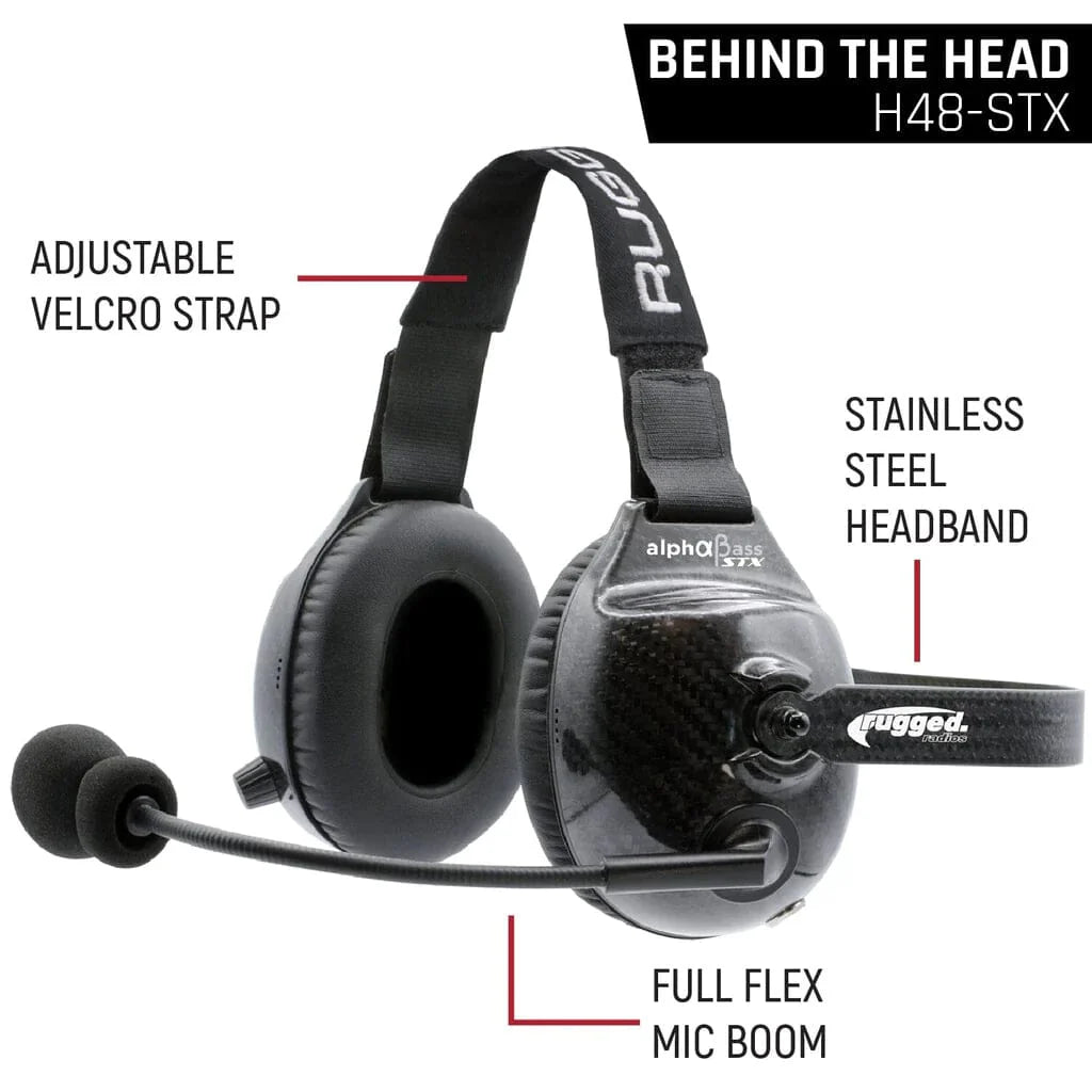 Rugged Radios AlphaBass Carbon Fiber Stereo Headset with Bass Boost and Volume Control