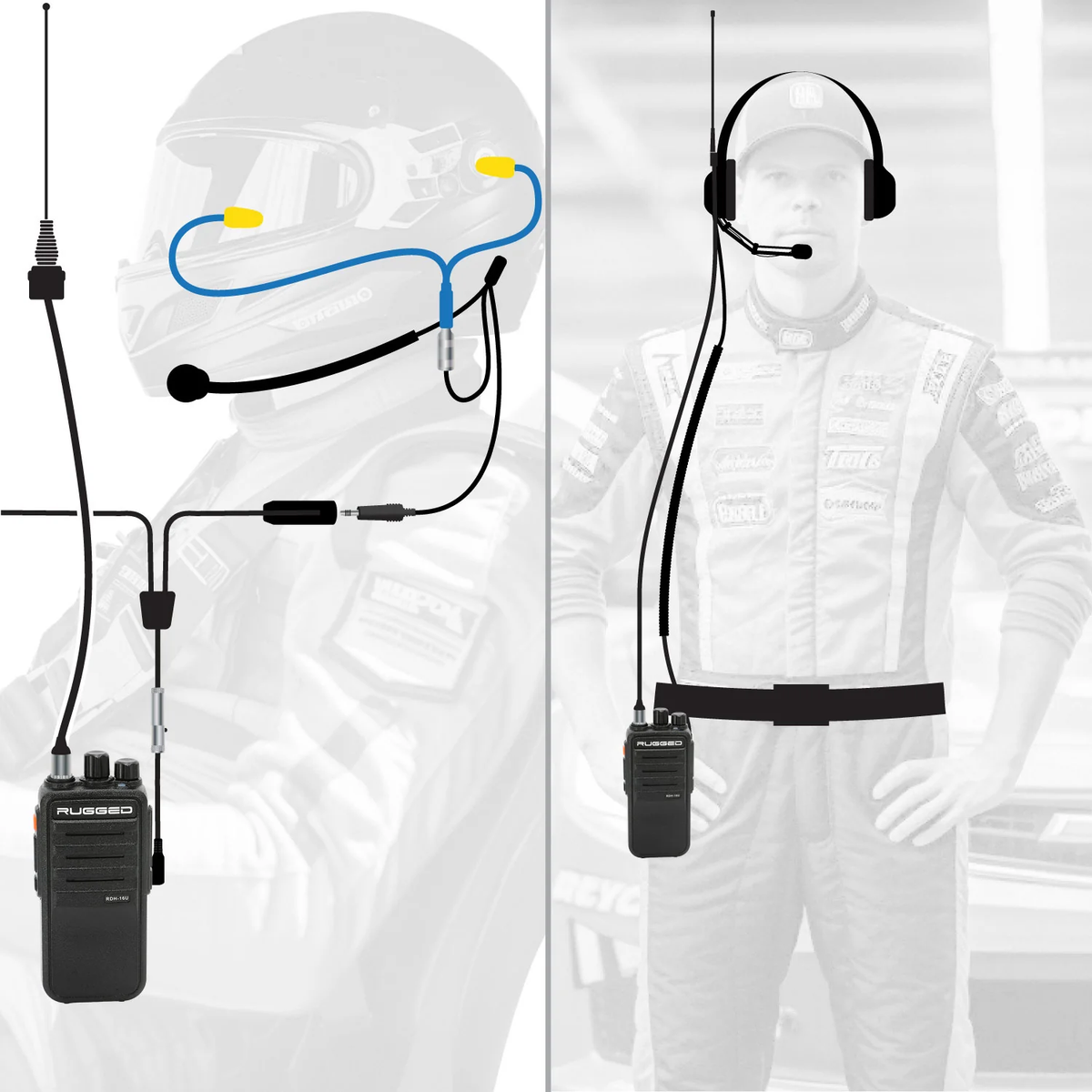 Rugged Radios IMSA Driver and Crew Chief Long Track Racing Kit with RDH16 Radios